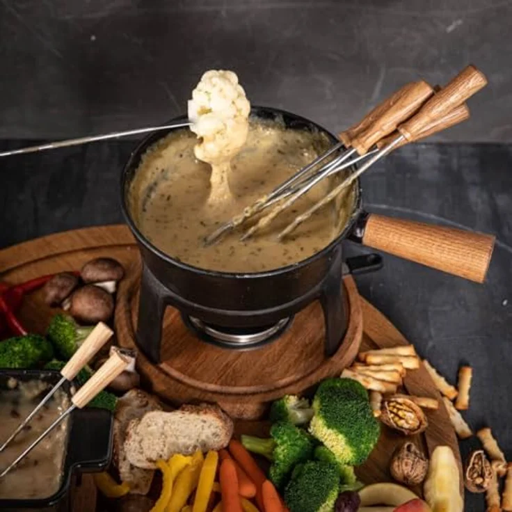 Boska Fondue Pro Set L, Käsefondue, Fondue-Set, Fonduetopf, Gusseisen, Eichenholz, Edelstahl, Schwarz, 1.5 L, 853551 – Bild 2