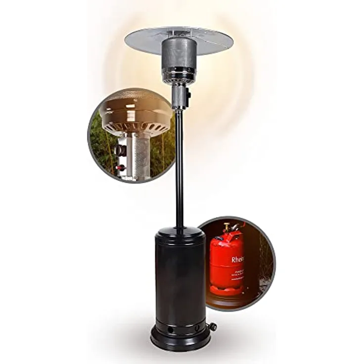 APANA 14KW Gas Heizpilz Bellamente ONE Gasheizstrahler für Terrasse Balkon Garten mit Transportrollen Umkippsicherung und Abschaltautomatik in schwarz
