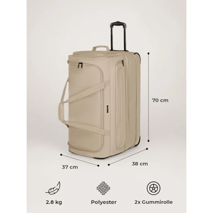 Redolz Duffle Essentials 2-Rollen Reisetasche 70 cm L mit Dehnfalte beige – Bild 9