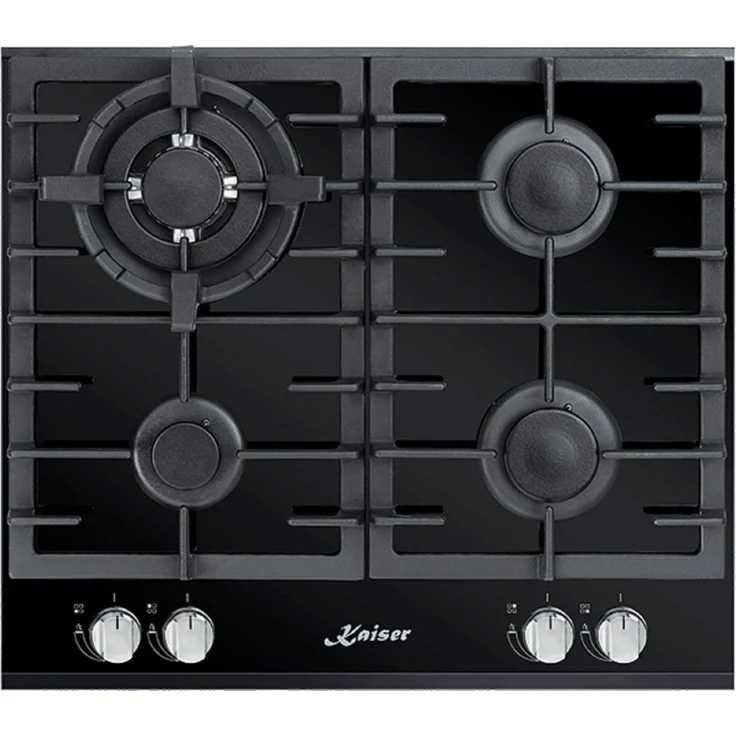 Kaiser KCG 6380 Turbo, Gas-Kochfeld 60cm mit 4 Brennern, Wok-Brenner 3,8 kW, schwarzes Glas