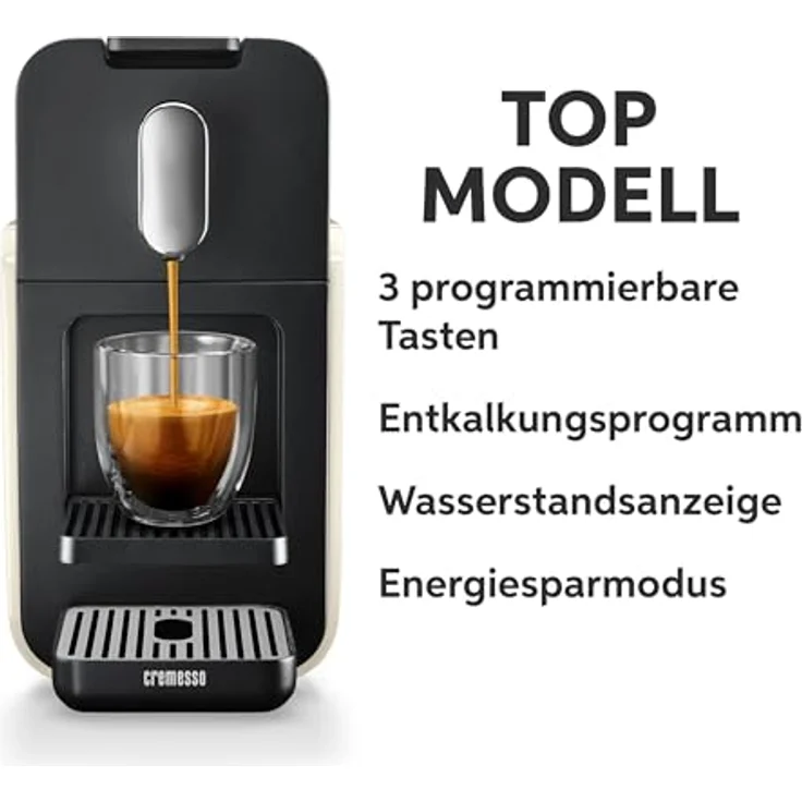 CREMESSO Brava Cream White Kapselmaschine, Lungo Grande Taste, 19 bar Druck, 1.3L Wassertank – Bild 4