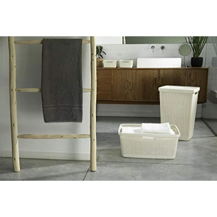 Curver Wäschekorb Jute 46 l, Beige, aus 70% recyceltem Kunststoff mit 4 Griffen – Bild 4