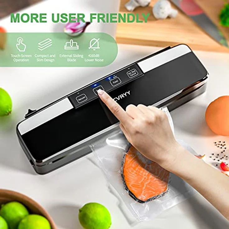 WOCVRYY Vakuumierer 6 in 1 Vakuumiergerät mit Cutter, 125W, Trocken- und Nasspumpmodus, Vakuum versiegelt, 65Kpa, LED Touchscreen, Extraktionsfunktion, 10 Profi-Folienbeute, 8-Fache Frische Länger – Bild 5
