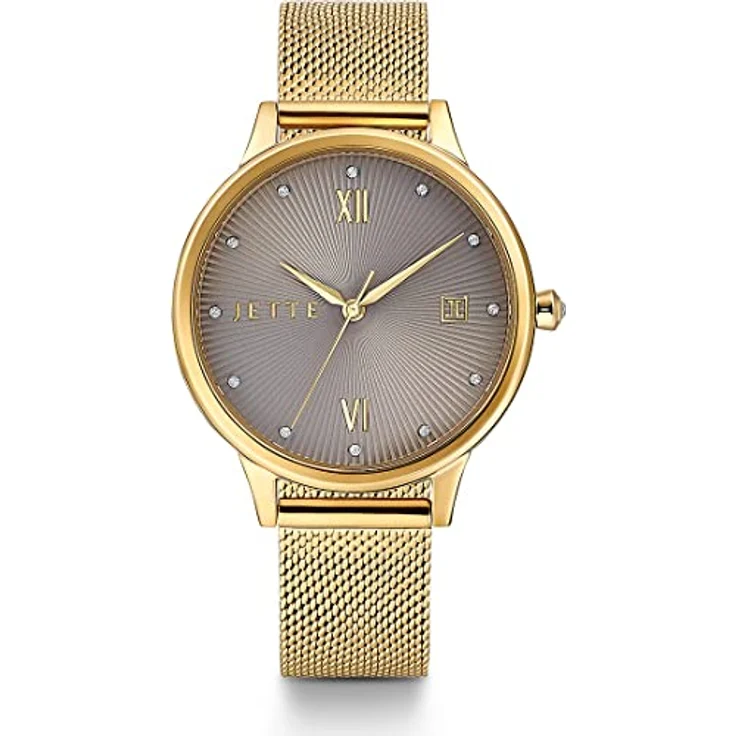 JETTE Damen-Armbanduhr Analog Quarz, Edelstahl, Gehäusedurchmesser 38 mm, Gelbgold – Bild 1