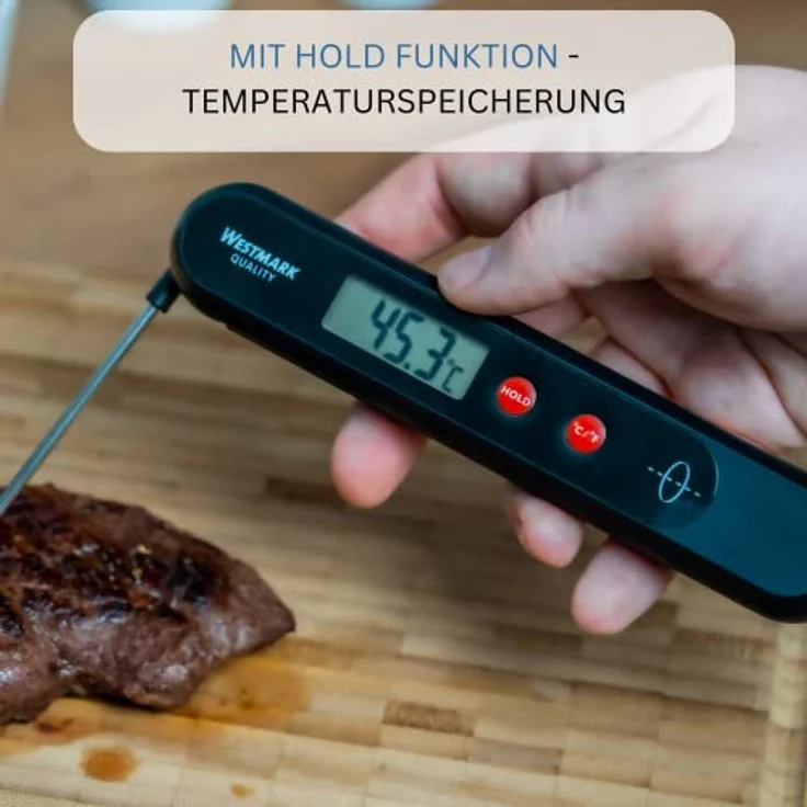Westmark Einstichthermometer, Ohne Batterien, Mit Temperatur-Feststell-Taste, Rostfreier Edelstahl/Kunststoff, Silber/Schwarz/Rot, 12962260 – Bild 4