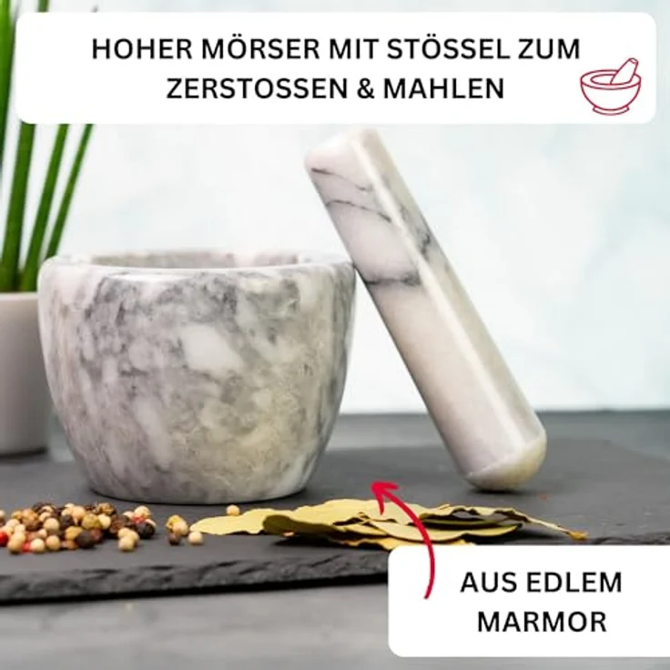 Westmark Mörser mit Stößel, Marmor, Innendurchmesser: 7,5 cm, Gourmet, Weiß-Grau, 69592260 – Bild 2