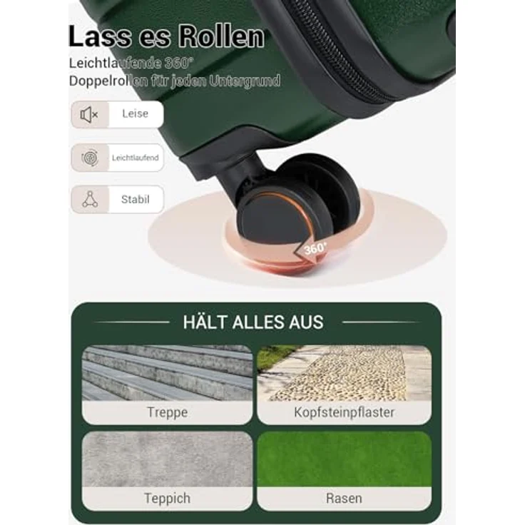 Shavont Mittelgroßer Koffer L, Hartschalenkoffer aus ABS, 4 Leise 360° Doppelrollen, Integriertes Schloss, 58 L, 66x45x26,5 cm, Grün – Bild 5