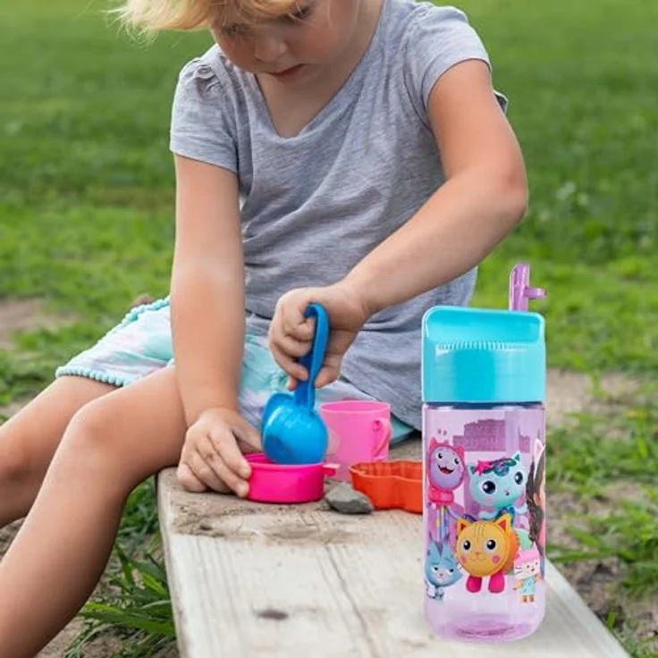 p:os Trinkflasche Gabby's Dollhouse, 430 ml, türkis/lila, für Kinder ab 3 Jahren – Bild 5