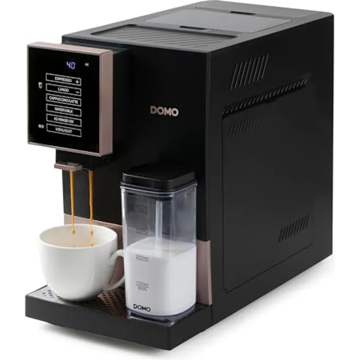 Domo DO743K Kaffeevollautomat, 19 Bar Druckpumpe, 1,1L, Touchscreen, Milchaufschäumdüse, Roségold/Schwarz