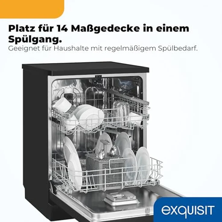 Exquisit GSP59114-451D, Geschirrspüler mit 14 Maßgedecken, 4 Programmen, Energieklasse D, 49 dB, schwarz – Bild 6