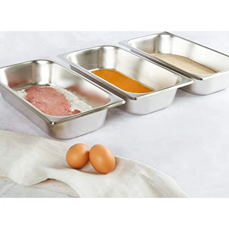 Navaris Panier-Set aus Edelstahl 3-teilig - 3x Schale zum Panieren 32,5 x 17,5 x 6,5 cm - Schnitzel Fleisch Fisch - Metall Panierstraße rechteckig – Bild 2