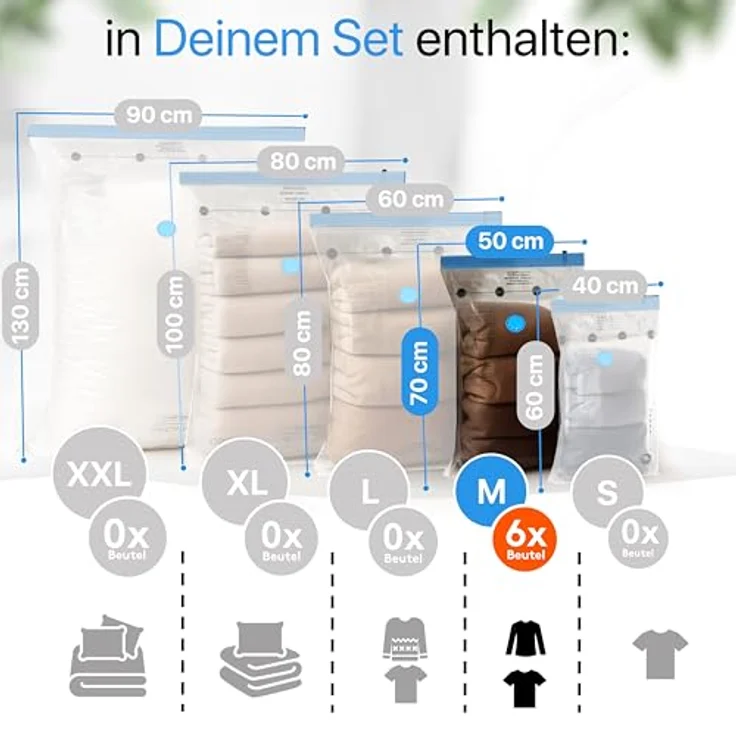 SilverRack Vakuumbeutel für Kleidung, 6er Set Medium (50x70 cm), inkl. Etiketten, 80% mehr Platz, 100% dicht, BPA-frei, wiederverwendbar – Bild 4