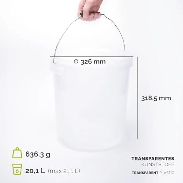Garronda Eimer mit Deckel 20 L für die Lagerung von Lebensmittel- und Chemischen Produkten 20 Stück Transparent GD-0072, Kunststoffeimer mit lebensmittelechter, auslaufsicherer und luftdichter Aufbewahrungsfunktion – Bild 2