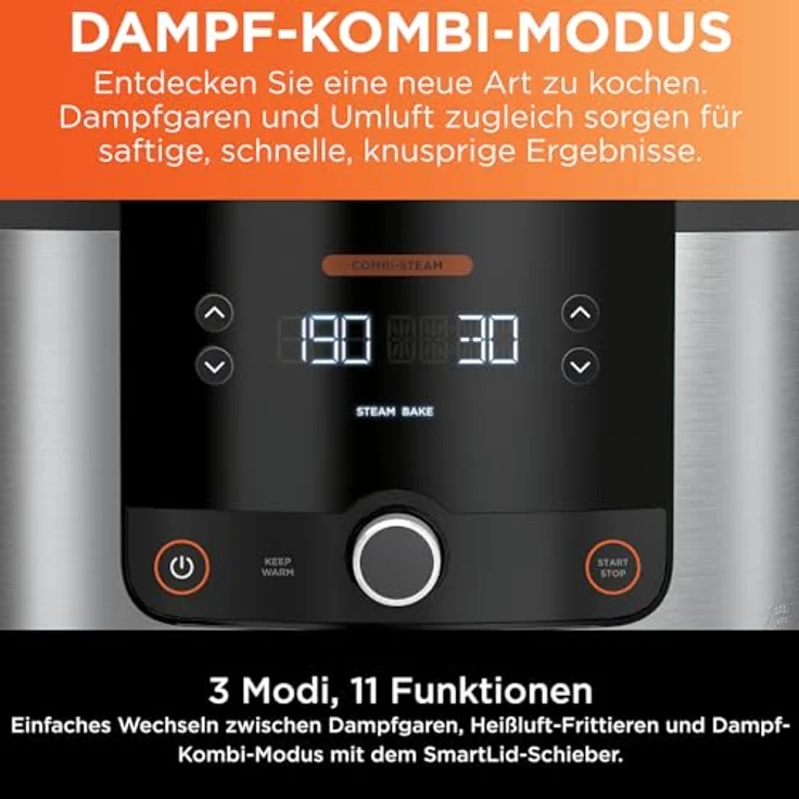 Ninja OL550EU Multikocher, 1460 Watt, 6 Liter, 11 Garfunktionen, Schnellkoch-Modus, Heißluft-Frittier-Modus, Einfache Bedienung & Reinigung, edelstahl – Bild 4