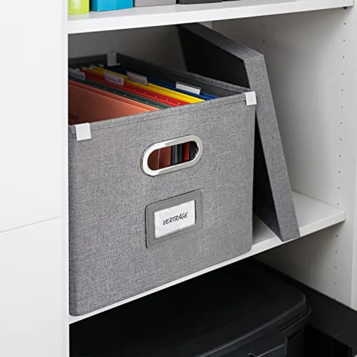HMF Aufbewahrungsbox mit Deckel fr DIN A4 Hngeregister | passend fr  Kallax | 33 x 37,5 x 28 cm | Grau: Tests, Infos & Preisvergleich