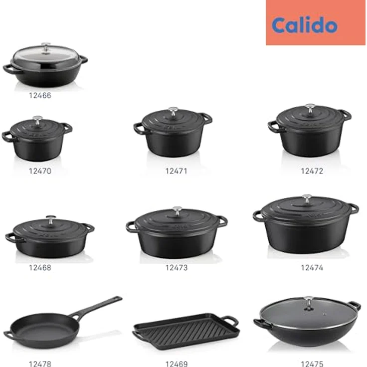 kela Schmorpfanne 28 cm hoher Rand CALIDO, Gusseisenpfanne Induktion mit Glasdeckel 3,8 l, Pfanne Gusseisen emailliert, schwarz – Bild 5