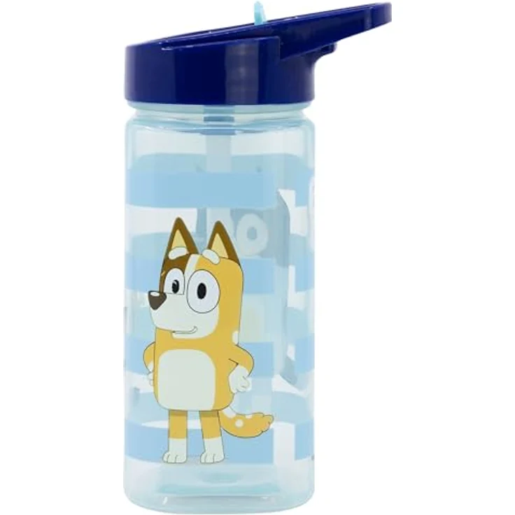 Bluey Trinkflasche 510 ml, eckige Wasserflasche mit integriertem Strohhalm, mehrfarbig für Schule und Freizeit – Bild 1