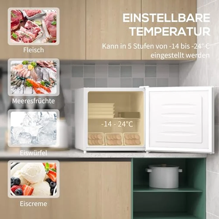 HOMCOM Mini-Gefrierschrank 35 L, 5-stufige Temperaturregelung, 41 dB, weiß – Bild 3