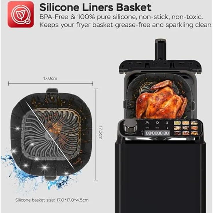 TurboTronic Heißluftfritteuse XXL – 11 L DualZone mit 2 unabhängigen Garkörben, digitales Touch-Display, fettfreies Frittieren ohne Öl, inkl. Silikoneinlagen – Bild 3