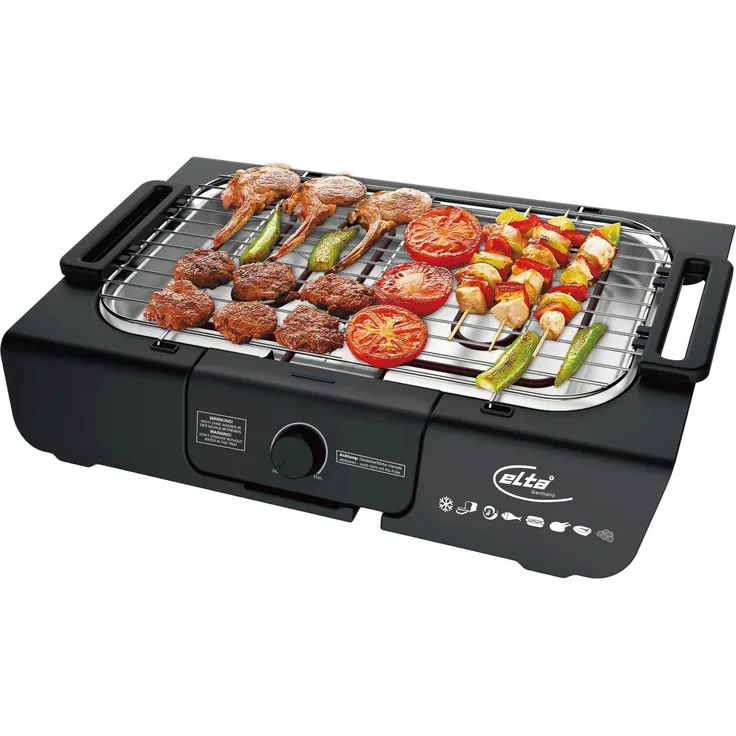 Elta Elektrischer Tischgrill 2000W, Auto-Thermostat und Rostschutzgrill, 41,5 × 24,5 cm Grillfläche