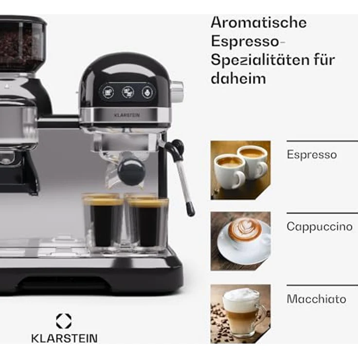 Klarstein Bella Café, Retro Mini-Espressomaschine mit Siebträger und Milchaufschäumer, 1550W, 1,4L Wassertank, 0,5L Milchtank, Thermoblock, ideal für Cappuccino – Bild 7