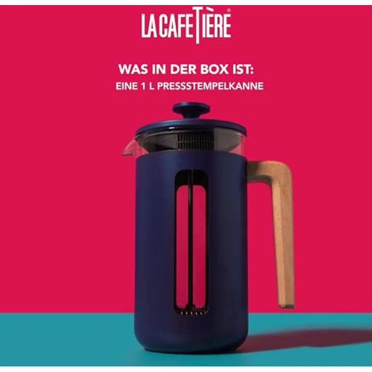 La Cafetière Pisa Cafetière, 8-Tassen/1L, hitzebeständiges Borosilikatglas mit Edelstahl, Navy, inkl. Ersatzfilter – Bild 2