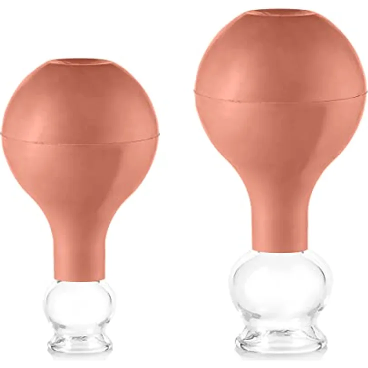 pulox Schröpfglas aus Echtglas 2er-Set inkl. Saugball 25 mm & 32 mm, Braun
