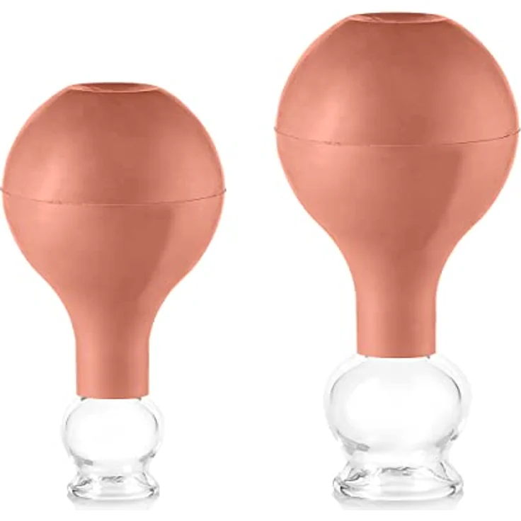 pulox Schröpfglas aus Echtglas 2er-Set inkl. Saugball 25 mm & 32 mm, Braun – Bild 1