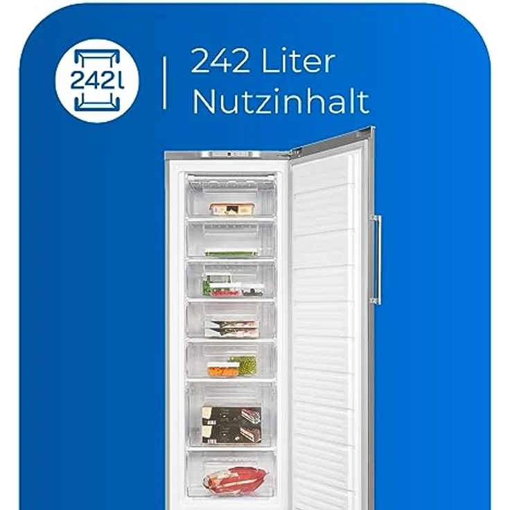 Exquisit Gefrierschrank GS280-HE-040D inoxlook | Tiefkühlschrank Gross 242 Liter | 4* Schnellgefrieren | Gefrierschrank Gross