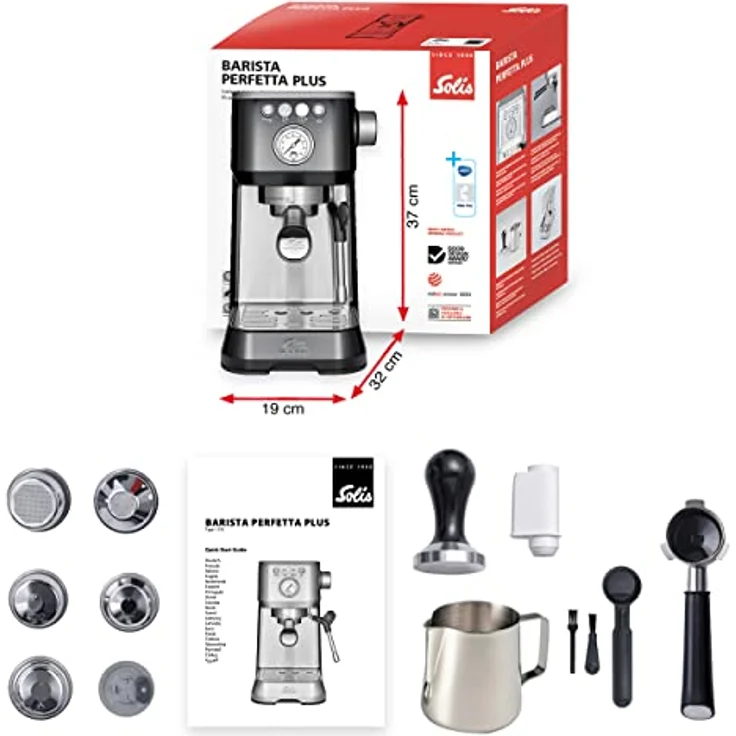 Solis Espressomaschine Barista Perfetta Plus 1170 V2 - Siebträgermaschine - Manometer - Dampf-/Heißwasserdüse - Temperaturregler - 54 mm Siebträger - Doppelauslauf - Schwarz – Bild 2