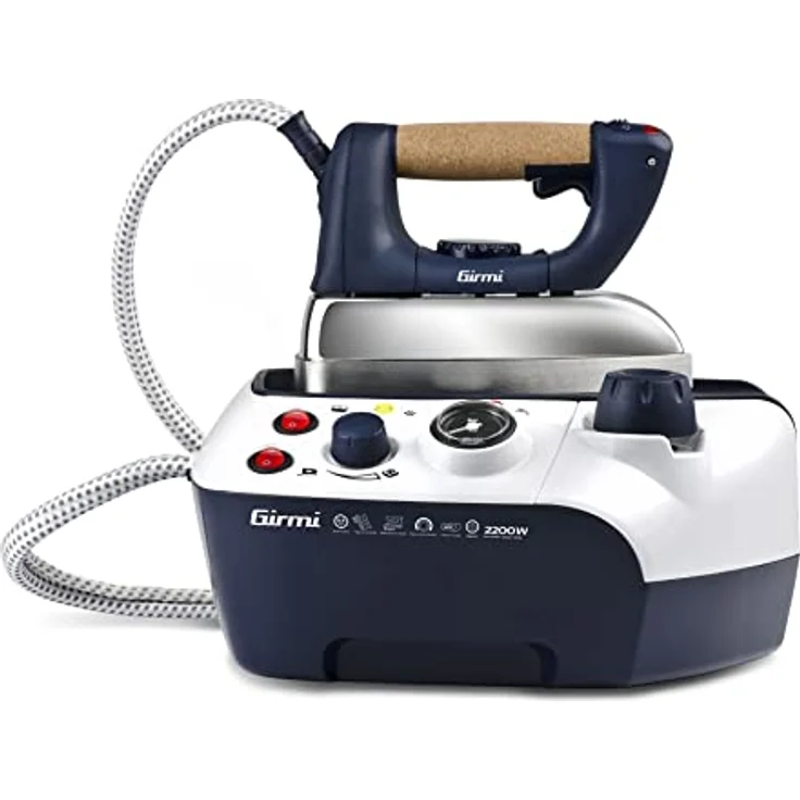 Girmi SS65 "Stirbella" Dampfbügeleisen, 2200 W, 3,5 Bar, 30-60 g/min, Manometer, Sicherheitsverschluss, 1 Liter Wassertank, Weiß/Blau – Bild 2