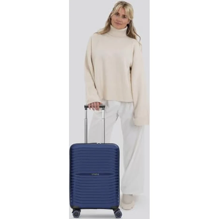 Stratic Shine 4 Rollen Kabinentrolley 55 cm, Blau, bruch- und kratzfest, leichtläufige Rollen, durchdachtes Innenleben – Bild 5