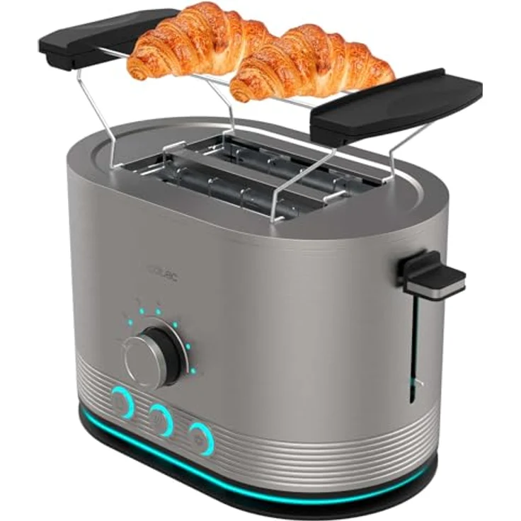 Cecotec Shine&Toast Double, Vertikaler Toaster aus Edelstahl mit 2 Schlitzen, 850W, 7 Röststufen, Leuchtring, breite Schlitze 3,8 cm – Bild 1