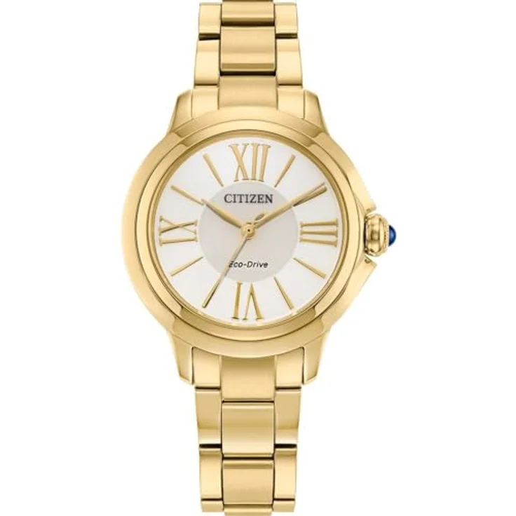 Citizen Eco-Drive Solar Damenarmbanduhr EM1162-52A, goldfarben mit Edelstahlarmband und kratzfestem Synthetik-Saphirglas – Bild 2