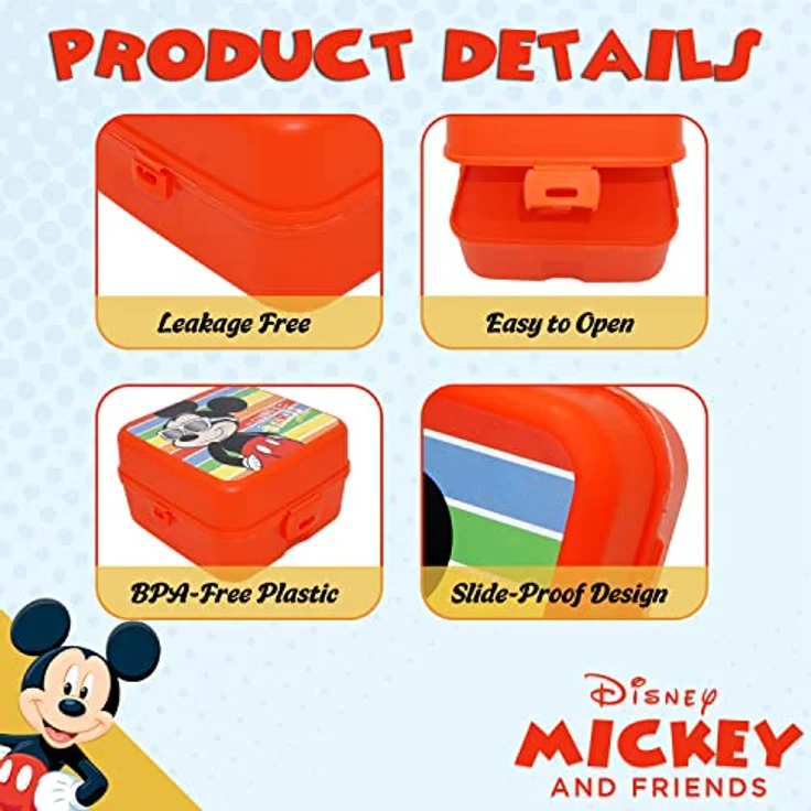 HOVUK Mickey Mouse Lunchbox für Kinder, 14 cm, 3 Fächer, Lunchbox mit Klickverschluss, lebensmittelechte Snackbox für Schule oder Reisen ab 3 Jahren – Bild 4