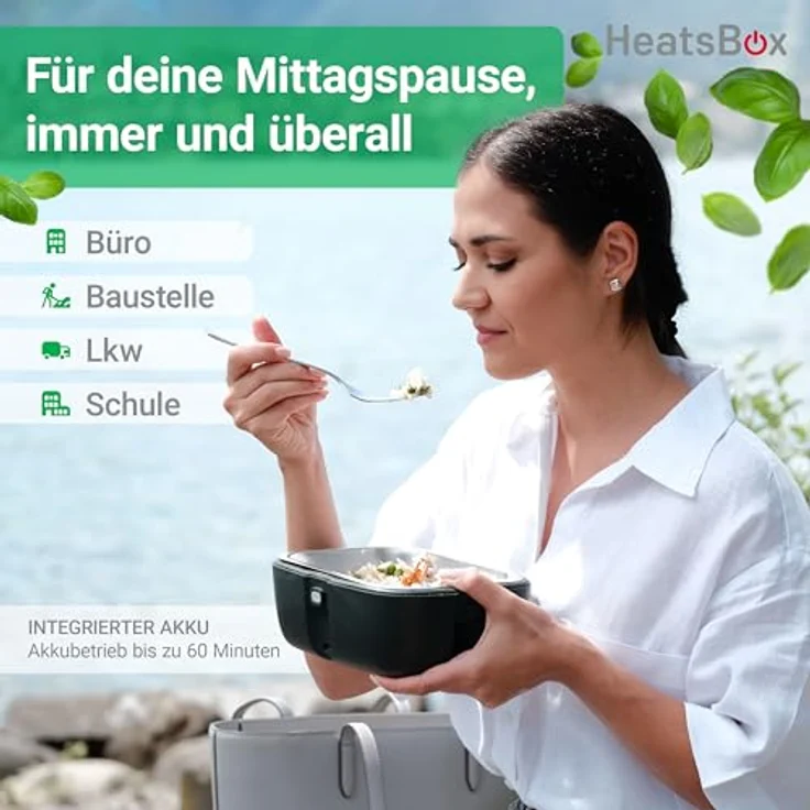 Faitron HeatsBox Go, Elektrische Lunchbox mit Akku und App-Bedienung, Auslaufsichere Edelstahl-Innenschale, Warmhaltebox für Essen, 100 Watt – Bild 2