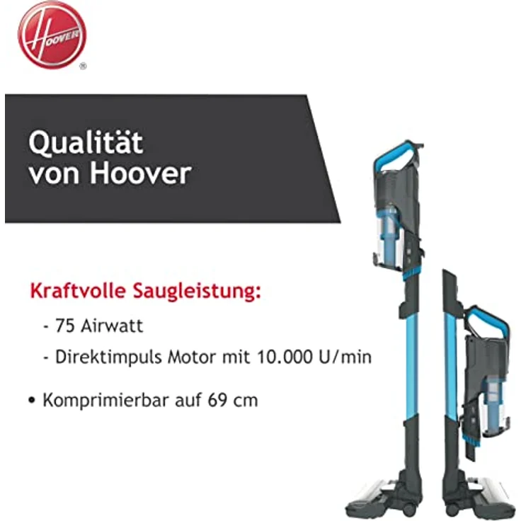 Hoover H-FREE 500 PETS Akku-Staubsauger ohne Beutel + Tierdüse – bis 30 Min. Laufzeit – komprimierbar für kompaktes Verstauen – kabelloser Staubsauger mit LED & Parkfunktion – auch als Handstaubsauger – Bild 2