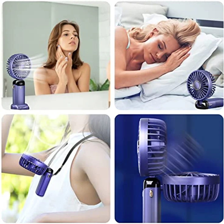 Jsdoin Tragbarer Mini Handventilator, Wiederaufladbar, Faltbar mit 5 Geschwindigkeitsstufen, USB-Ventilator für Büro und Outdoor, Violett – Bild 5