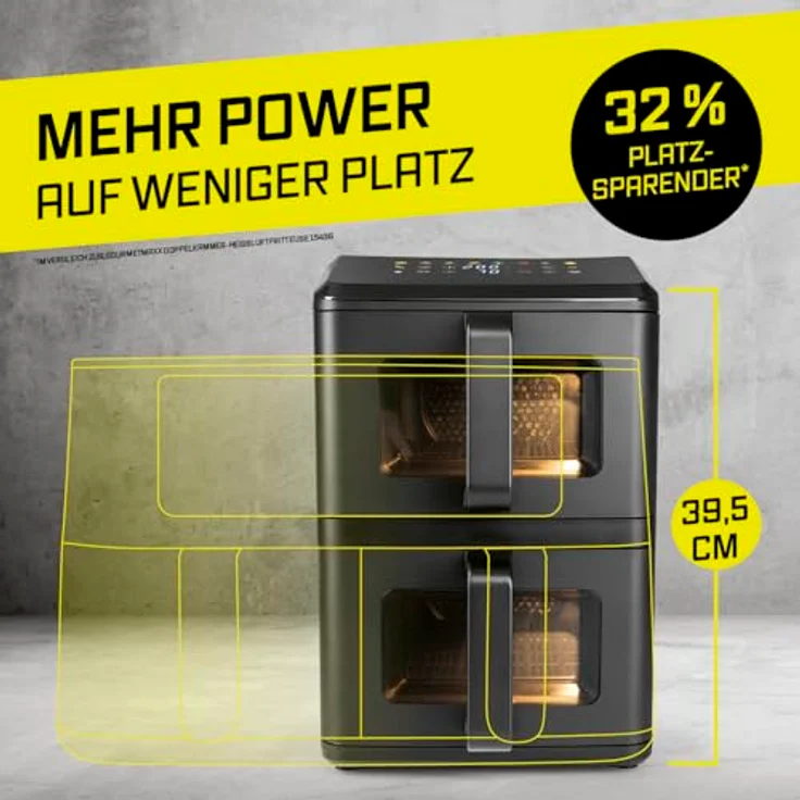GOURMETmaxx FryUp vertikale Doppelkammer Heißluftfritteuse, 10 L mit Sichtfenster, 9,8 Zoll Multi-Colour LED-Touchdisplay, 11 Programme, Oberhitze und fettarme Zubereitung – Bild 2