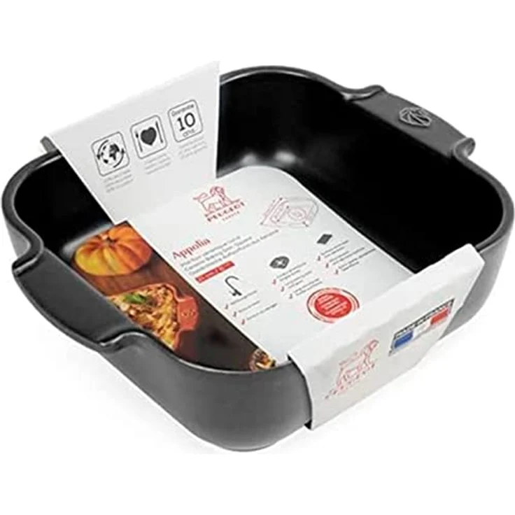 PEUGEOT Quadratische Auflaufform aus Keramik, 21 cm (inkl. Griffe), 1,1 L Fassungsvermögen, feuerfest und mikrowellengeeignet, satinschwarz, 10 Jahre Garantie – Bild 3