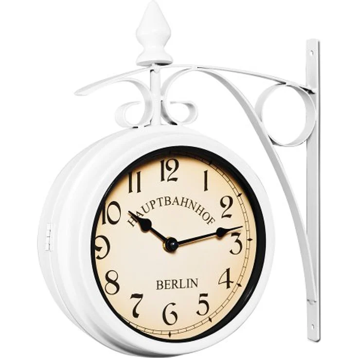 Monzana Wanduhr Vintage Quarzuhrwerke Mit Beidseitigem Ziffernblatt Doppelseitige Bahnhofsuhr Schmiedeeisern Retro Weiß – Bild 1