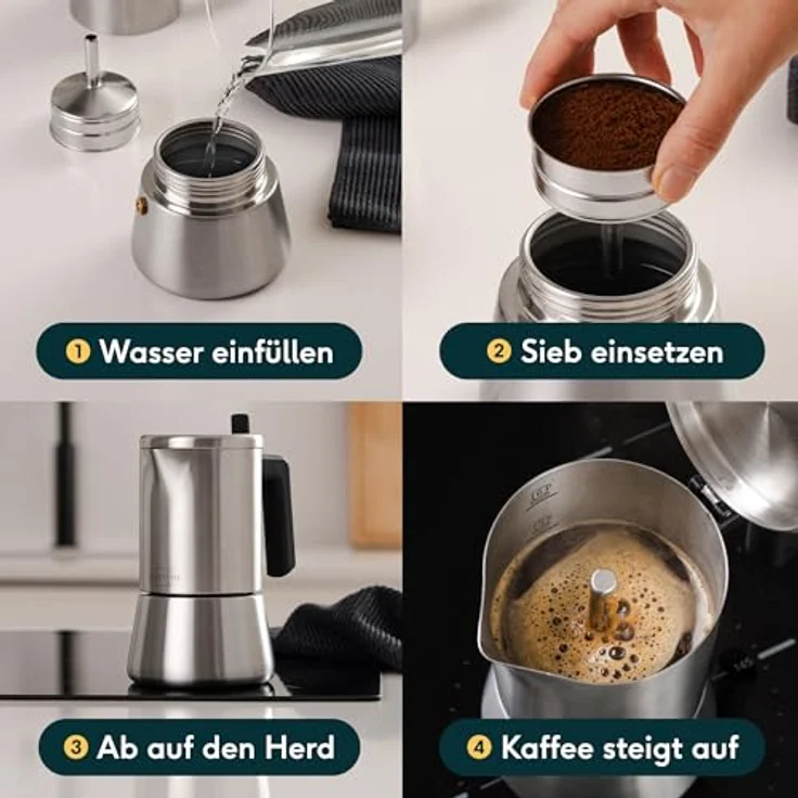 SILBERTHAL Espressokocher 0.2l, Edelstahl Kaffeekanne mit italienischem Sicherheitsventil und Reduktionsscheibe, für alle Herdarten geeignet – Bild 6