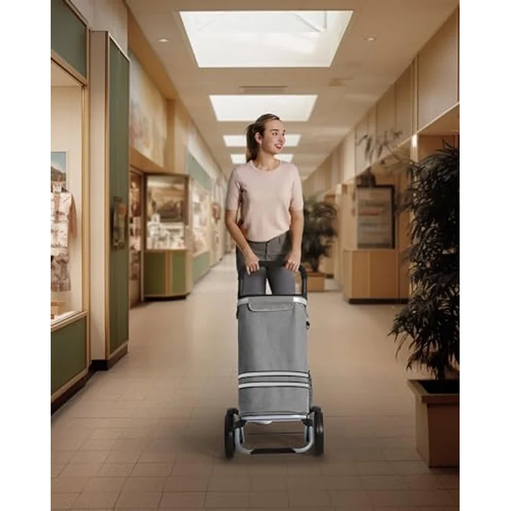 SONGMICS Einkaufstrolley, Trolley mit Kühlfach, groß, 35 Liter, klappbar, abnehmbare Tasche, grau – Bild 3
