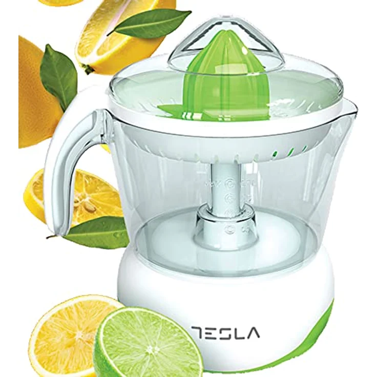TESLA CJ100WG Zitruspresse, 40 W, 700 ml Fassungsvermögen, 2 Kegel, 2-Wege-Drehung, Schutzhülle, weiß-grün – Bild 1
