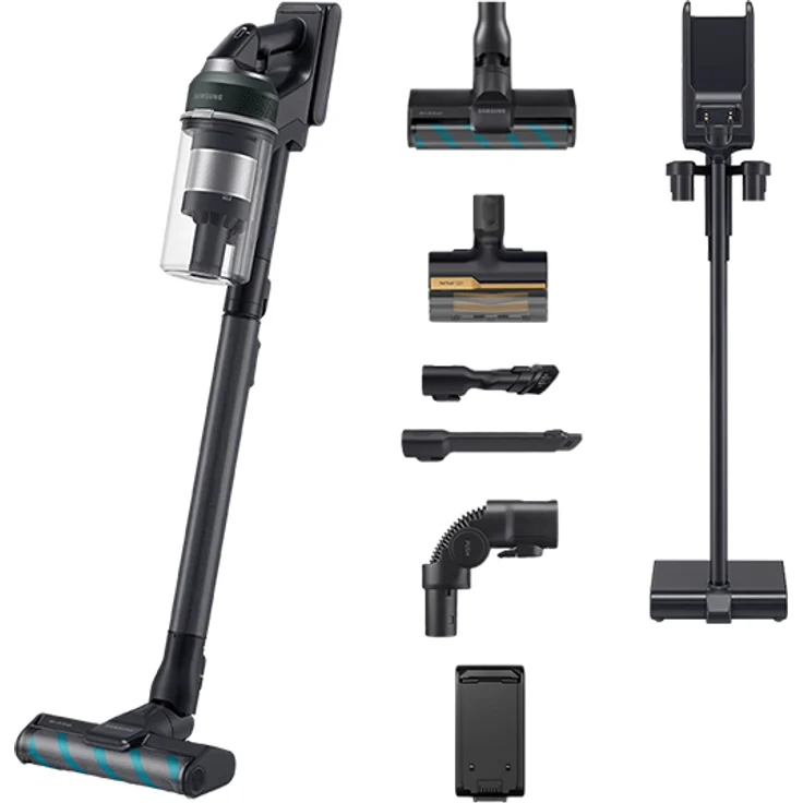 Samsung VS20C954CTN Jet 95, 2-in-1 Akku-Stabstaubsauger, beutellos, 580 W, maximale Saugkraft 210 Airwatt, Schwarz, Chrom, Grün