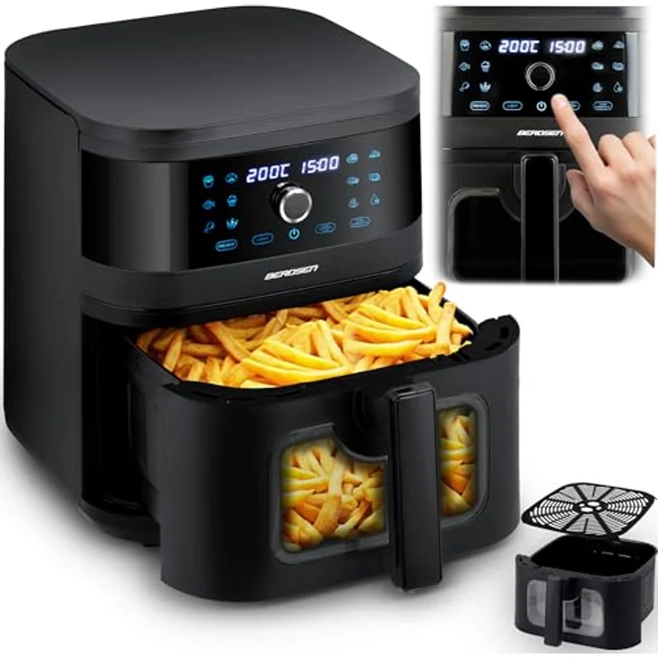 Berdsen Heißluftfritteuse XXL 8L, Airfryer mit Sichtfenster und Touchscreen, 1700W, 12 Programme, fettfreies Frittieren – Bild 1