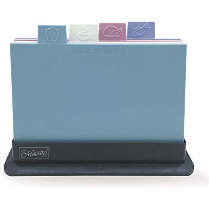 Coloured Chopping Board Set Non-Slip Set of 4 Colour-Coded Chopping Boards Including Stand Dishwasher Safe for Fruit Hot Meat Fish