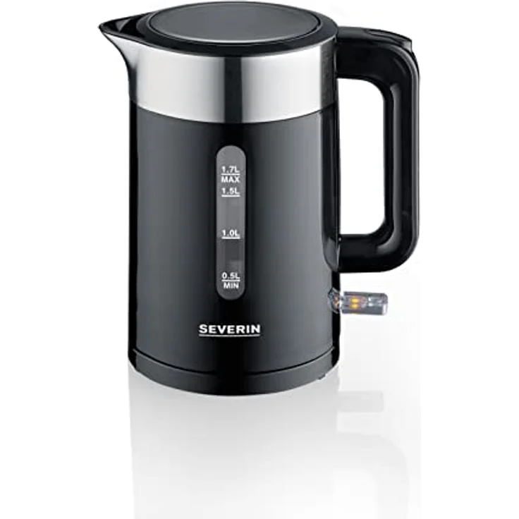 SEVERIN Wasserkocher, praktischer, kabelloser Wasserkocher mit 1-Hand Bedienung und 1,7 Liter Fassungsvolumen, BPA-Frei, Edelstahl-gebürstet/schwarz, Küchengeräte WK 9265 – Bild 1