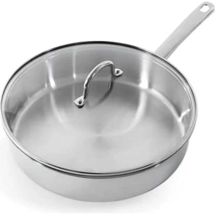 BK Bright Edelstahl Induktion Schmorpfanne 28 cm mit Deckel, Bleiben-Kühl Griff, Edelstahl 18/10, Backofenfest bis 230°C, Spülmaschinenfest, Silber