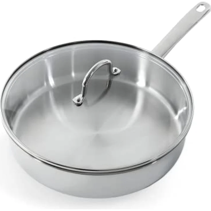 BK Bright Edelstahl Induktion Schmorpfanne 28 cm mit Deckel, Bleiben-Kühl Griff, Edelstahl 18/10, Backofenfest bis 230°C, Spülmaschinenfest, Silber – Bild 1